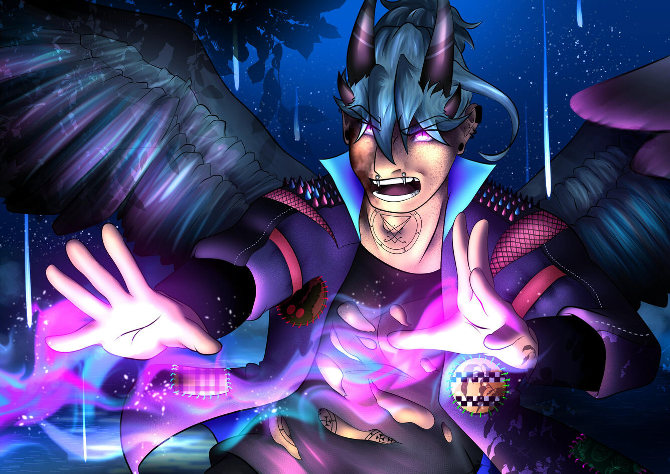 A personal illustration depicting my original character Oswyn as he fights a battle against an unseen enemy.